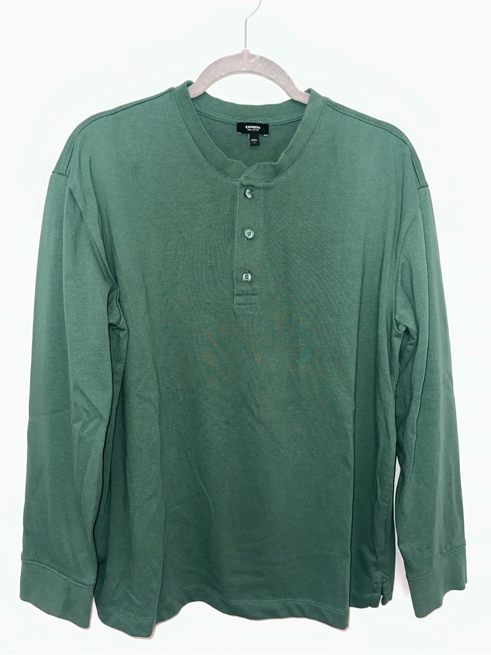 Express Men's Green Long-Sleeve Henley Shirt